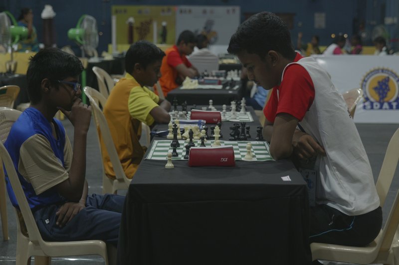 Action from CM Trophy State-level School boys chess competition at the District Sports Complex in Madurai on Friday