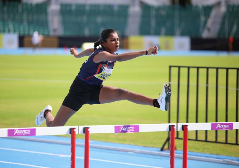 CM Trophy 2024 - Action from the track and field event - 110 m hurdles -- at the Jawaharlal Nehru Stadium on Sunday (2)