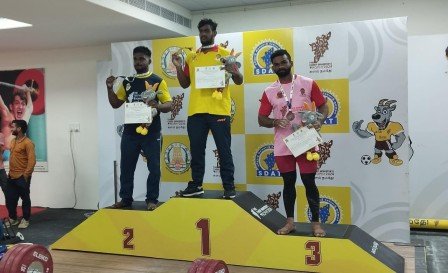 CM Trophy 2024 - State Games - Krishna Barathi, gold winner in College Men 89kg weightlifting category