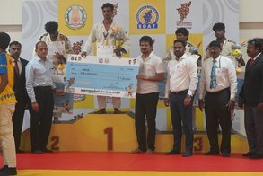 Hon'ble Deputy Chief Minister Thiru Udhayanidhi Stalin gave away certificates and medals to the winner in Judo - College - Men - Competition at the Jawarharlal Nehru Stadium in Chennai on Monday. (1)