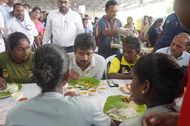 Hon&#x27;ble Deputy Chief Minister interacted with the CM Trophy 2024 athletes while have lunch with them at the Jawaharlal Nehru Stadium in Chennai on Monday (1) (1)