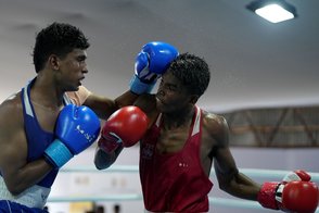 J.Tharun of Chennai district won the boxing gold  in 60-63.5 kg college boys category in the final of the CM Trophy State Championship on Friday