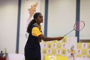 Paralympic silver medallist Thulasimathi Murugesan won gold in badminton women's singles and doubles in differently-abled  category on Monday - CM Trophy Games